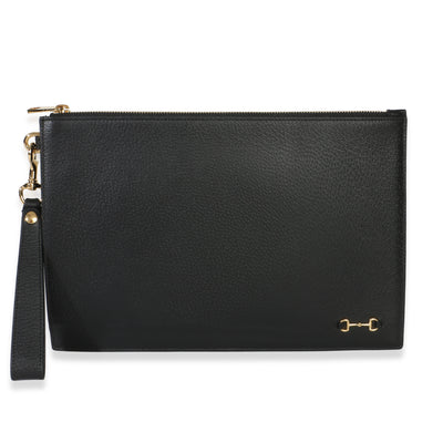 Gucci Black Dollar Calfskin Horsebit 1955 Large Zip Clutch Handbag id