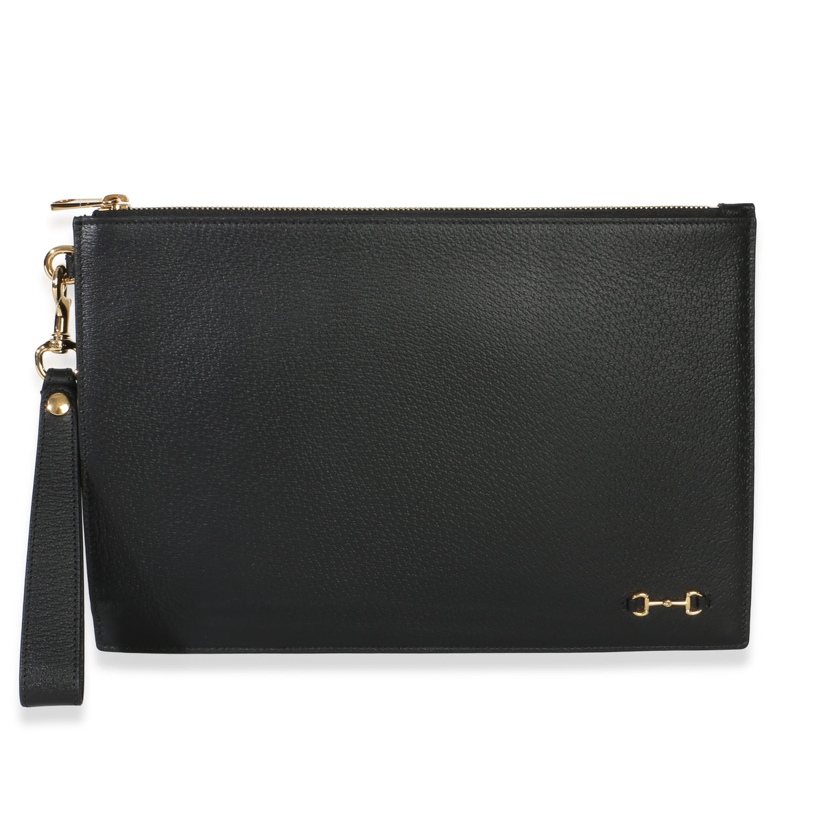 Gucci Black Dollar Calfskin Horsebit 1955 Large Zip Clutch Handbag id