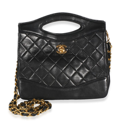 Chanel Vintage 24k Black Quilted Lambskin Cut Out  Handle Chain Bag Handbag id