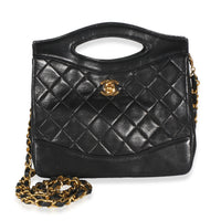 Chanel Vintage 24k Black Quilted Lambskin Cut Out  Handle Chain Bag Handbag id