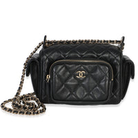 Chanel Black Quilted Shiny Crumpled Lambskin Small Preppy Pocket Camera Case Handbag id