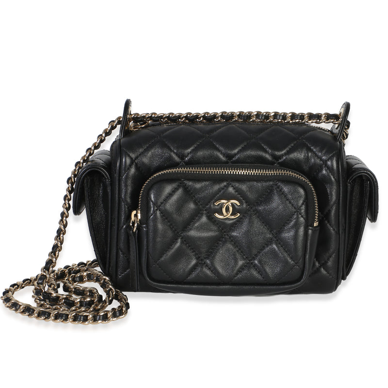 Chanel Black Quilted Shiny Crumpled Lambskin Small Preppy Pocket Camera Case Handbag id
