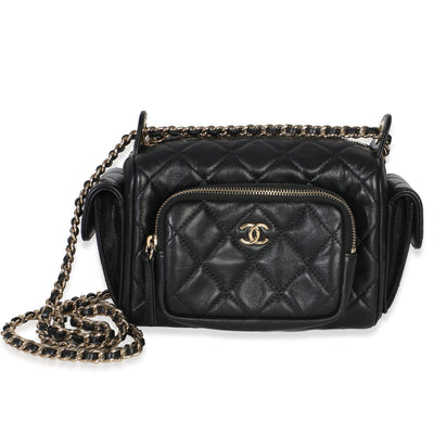 Chanel Black Quilted Shiny Crumpled Lambskin Small Preppy Pocket Camera Case Handbag id