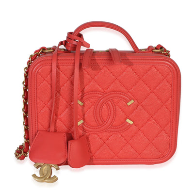 Chanel Coral Quilted Caviar Medium Filigree Vanity Case Handbag id