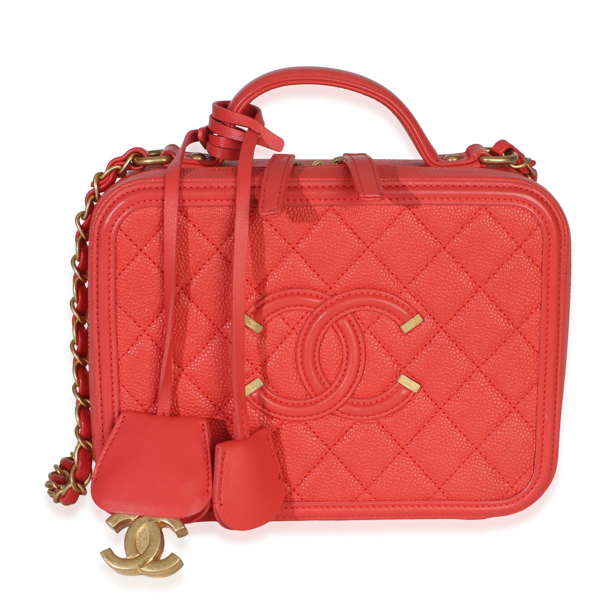 Chanel Coral Quilted Caviar Medium Filigree Vanity Case Handbag id