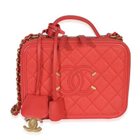 Chanel Coral Quilted Caviar Medium Filigree Vanity Case Handbag id