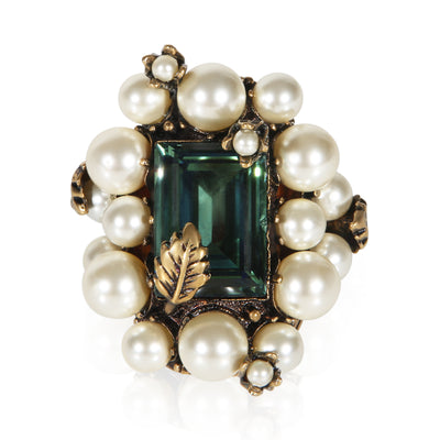 Gucci Gold Plated Crystal & Faux Pearl Ring fv