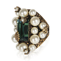 Gucci Gold Plated Crystal & Faux Pearl Ring 2
