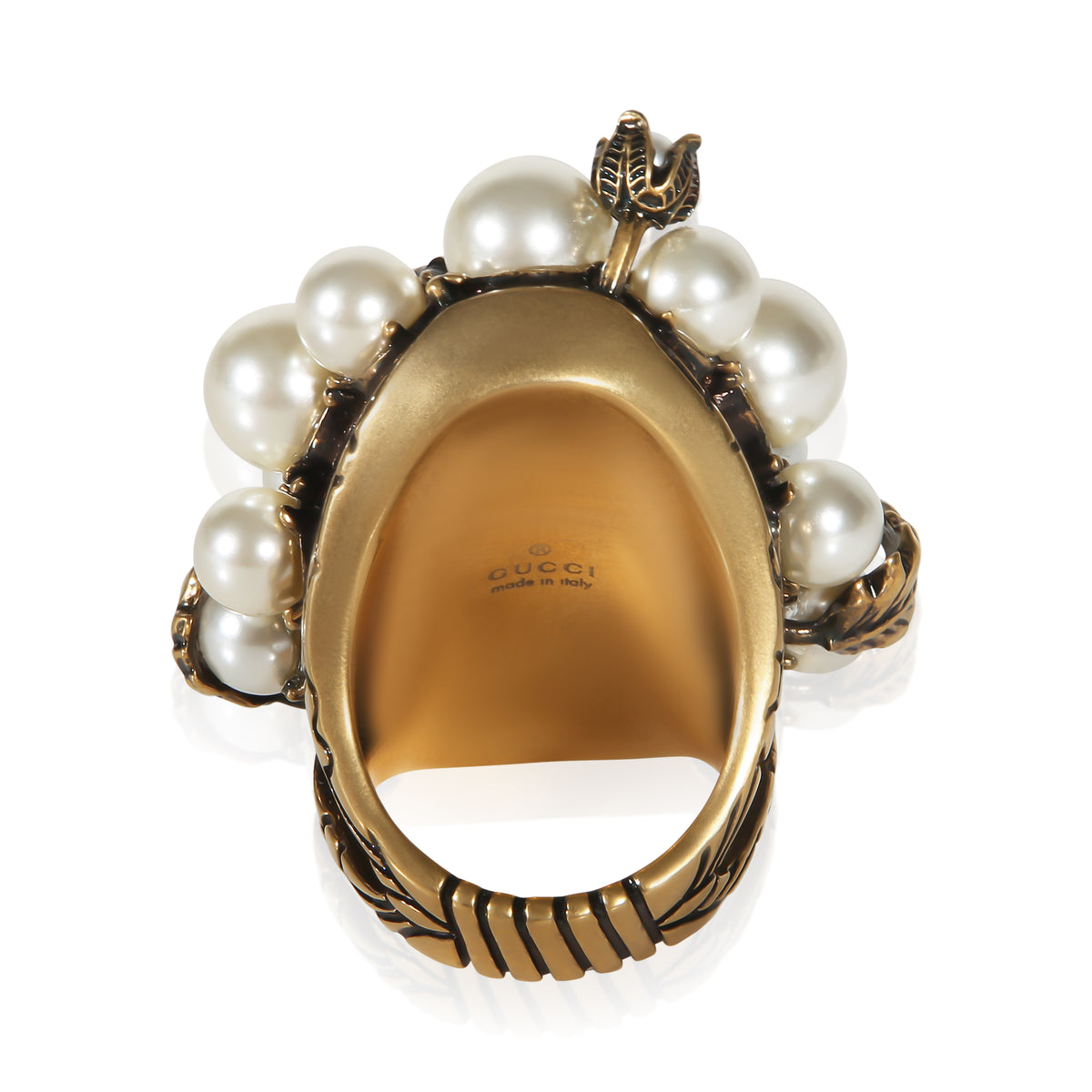 Gucci Gold Plated Crystal & Faux Pearl Ring 5