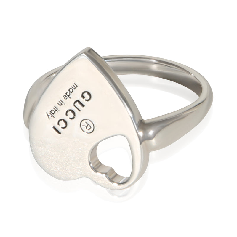 Gucci Sterling Silver Trademark Heart Cutout Ring fv