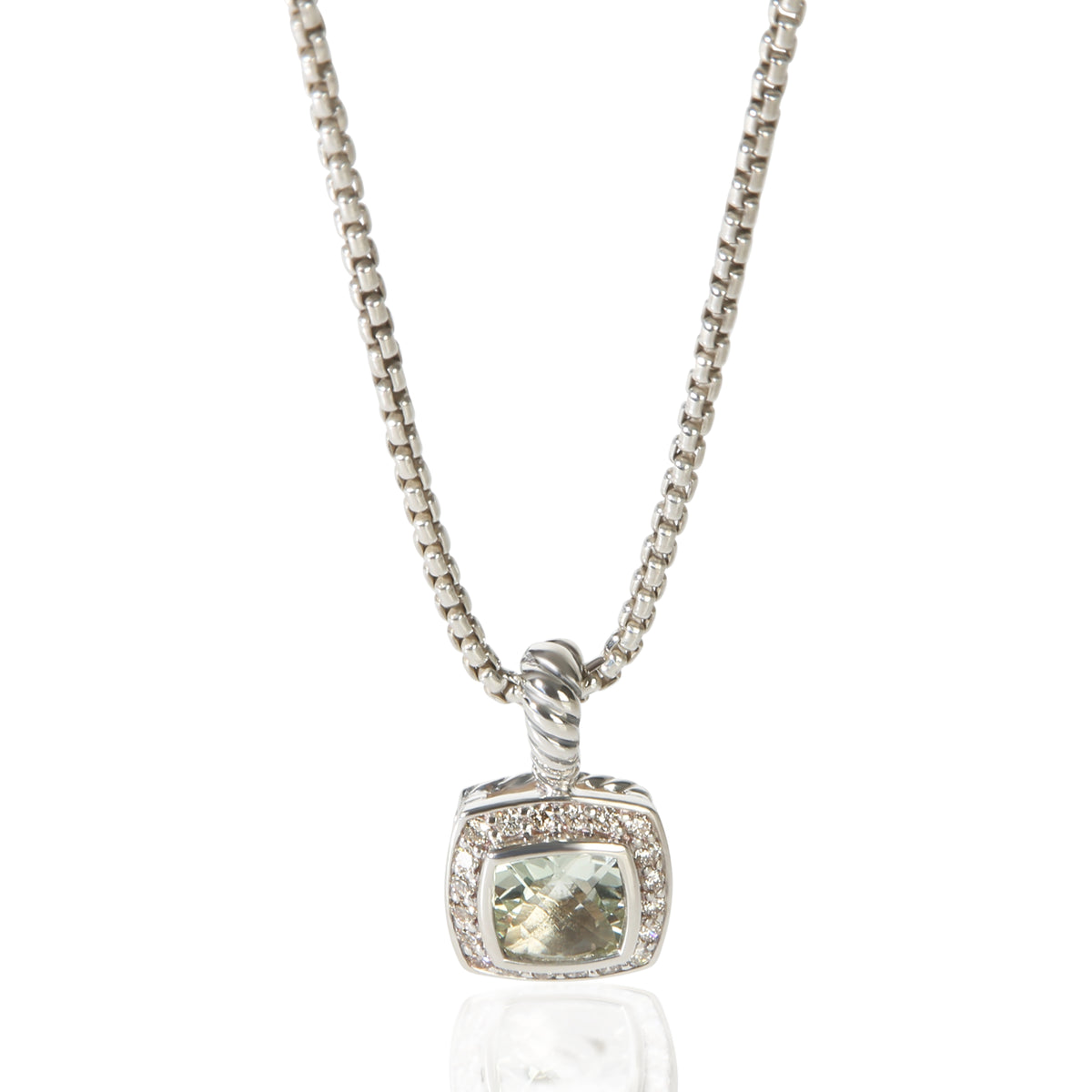 David Yurman Sterling Silver Prasiolite and Diamond Petite Albion Pendant fv