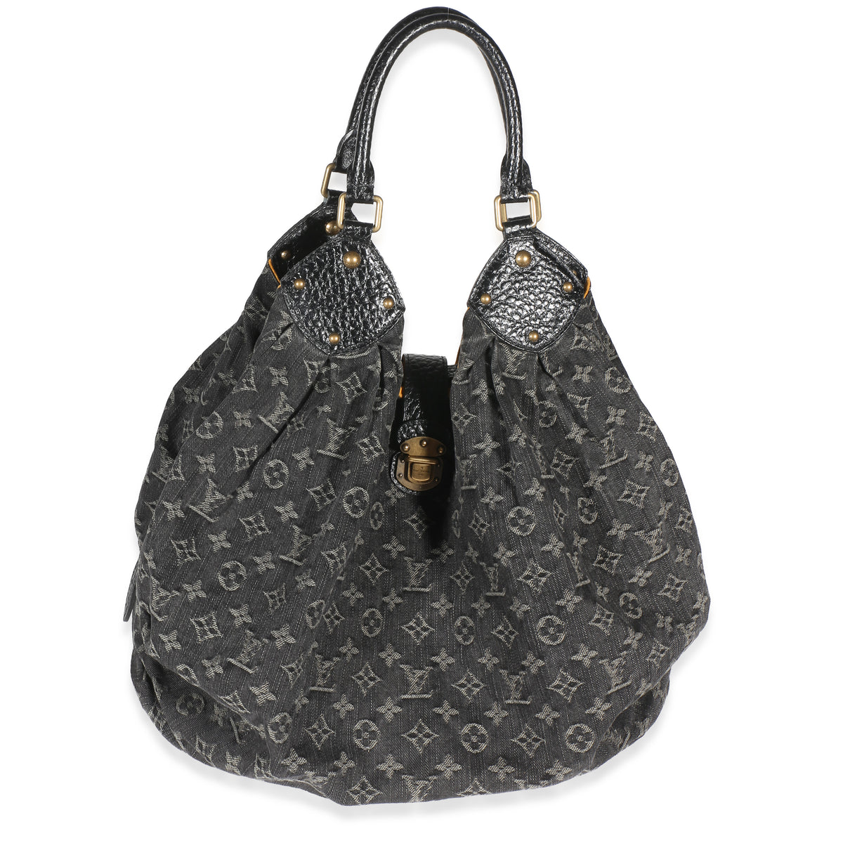 Louis Vuitton Black Monogram Denim Mahina XL Hobo Handbag id