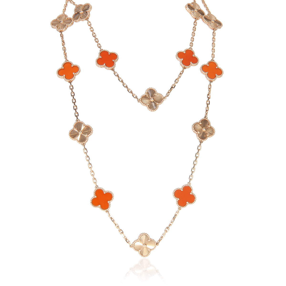 Van Cleef & Arpels Rose Gold Carnelian Vintage Alhambra Necklace fv