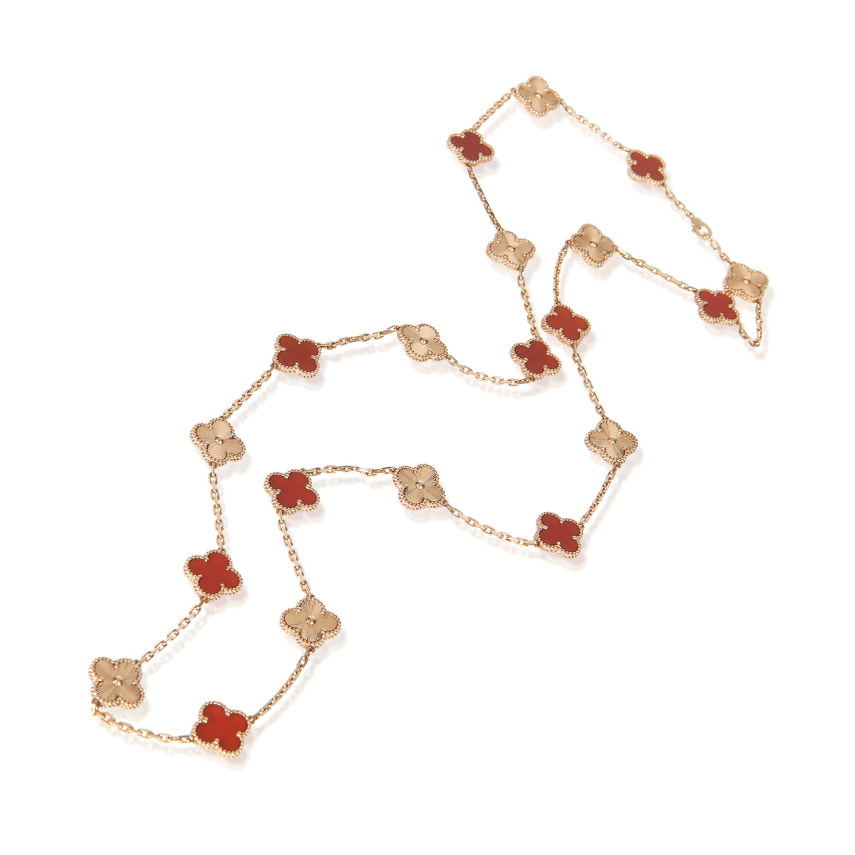 Van Cleef & Arpels Rose Gold Carnelian Vintage Alhambra Necklace 4