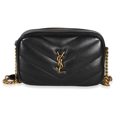 Saint Laurent Black Lambskin Matelasse Monogram Loulou Mini Camera Bag Handbag id