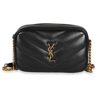 Saint Laurent Black Lambskin Matelasse Monogram Loulou Mini Camera Bag Handbag id