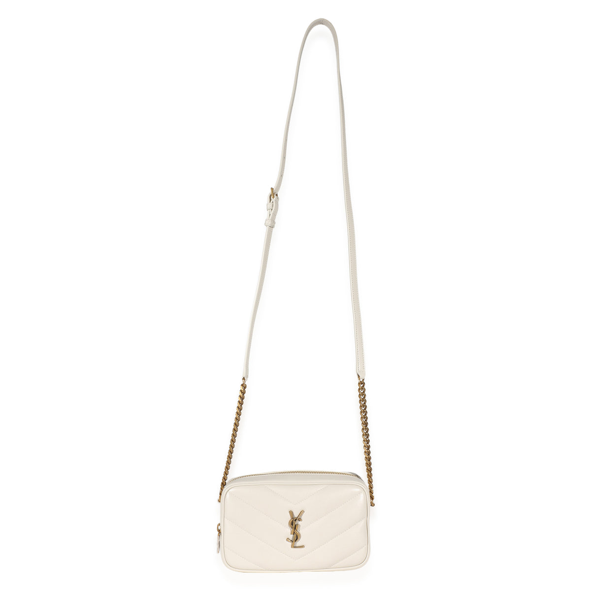Saint Laurent Crema Chevron Lambskin Monogram Mini Loulou Camera Bag Handbag 8
