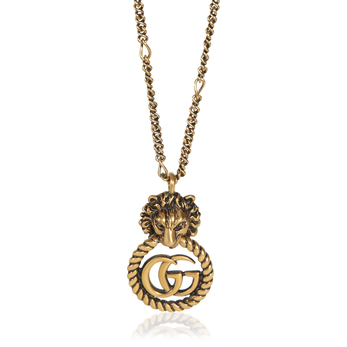 Gucci Gold Plated Double G Lion Head Pendant fv