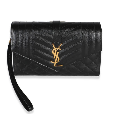 Saint Laurent Black Grain De Poudre Textured Mixed Matelasse Triquilt Monogram C Handbag id