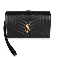 Saint Laurent Black Grain De Poudre Textured Mixed Matelasse Triquilt Monogram C Handbag id