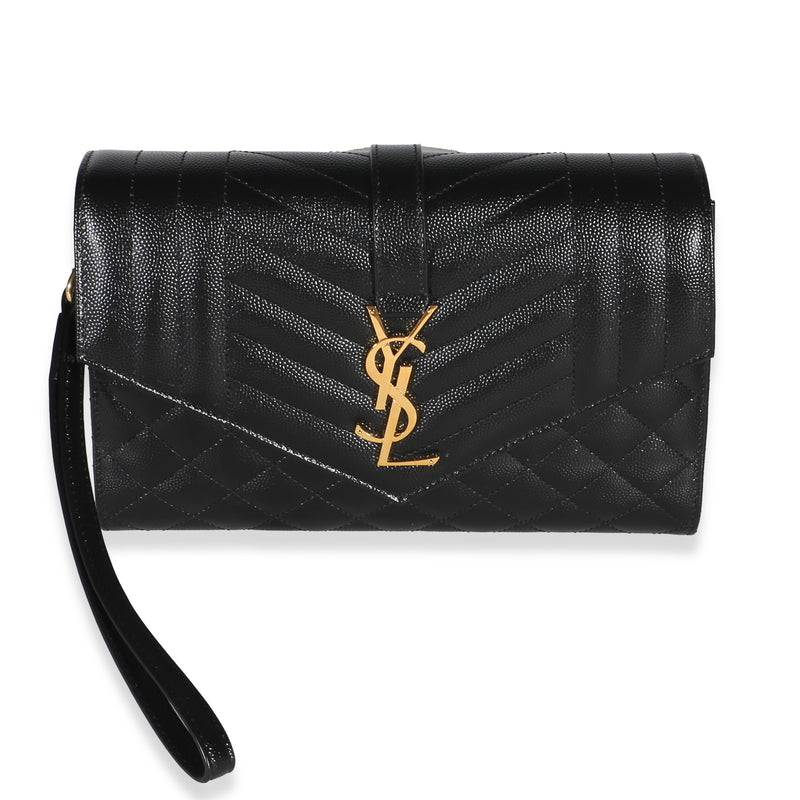 Saint Laurent Black Grain De Poudre Textured Mixed Matelasse Triquilt Monogram C Handbag id