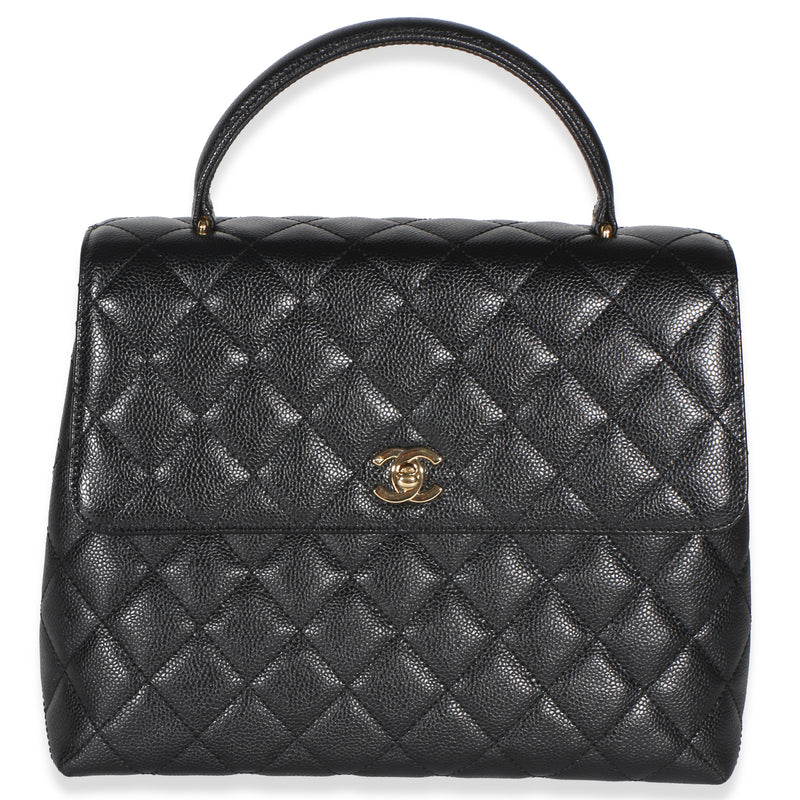 Chanel Vintage 24k Black Quilted Caviar Kelly Top Handle Bag Handbag fv