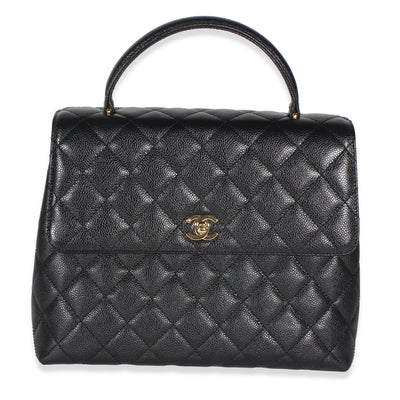 Chanel Vintage 24k Black Quilted Caviar Kelly Top Handle Bag Handbag id