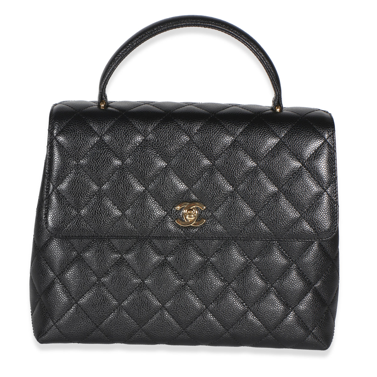 Chanel Vintage 24k Black Quilted Caviar Kelly Top Handle Bag Handbag id