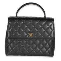 Chanel Vintage 24k Black Quilted Caviar Kelly Top Handle Bag Handbag id