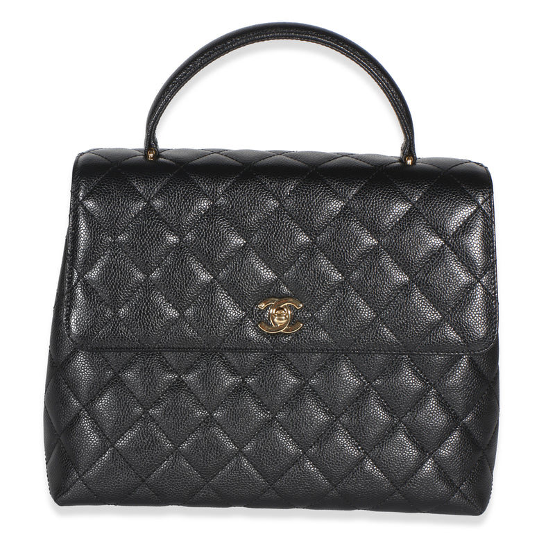 Chanel Vintage 24k Black Quilted Caviar Kelly Top Handle Bag Handbag id