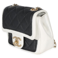 Chanel Bi Color Black White Quilted Lambskin Mini Graphic Flap Bag Handbag 2