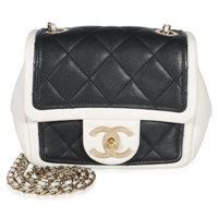 Chanel Bi Color Black White Quilted Lambskin Mini Graphic Flap Bag Handbag fv
