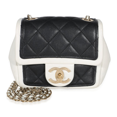 Chanel Bi Color Black White Quilted Lambskin Mini Graphic Flap Bag Handbag id