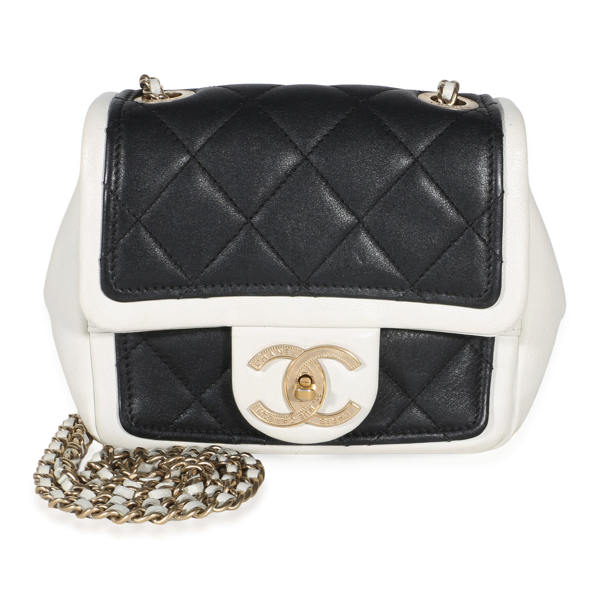Chanel Bi Color Black White Quilted Lambskin Mini Graphic Flap Bag Handbag id
