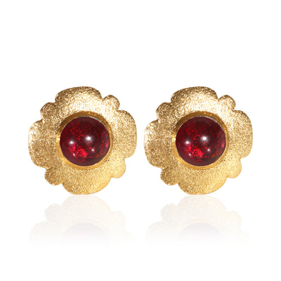 Chanel Gold Plated 1980s Vintage Red Gripoix Earrings fv