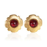 Chanel Gold Plated 1980s Vintage Red Gripoix Earrings fv