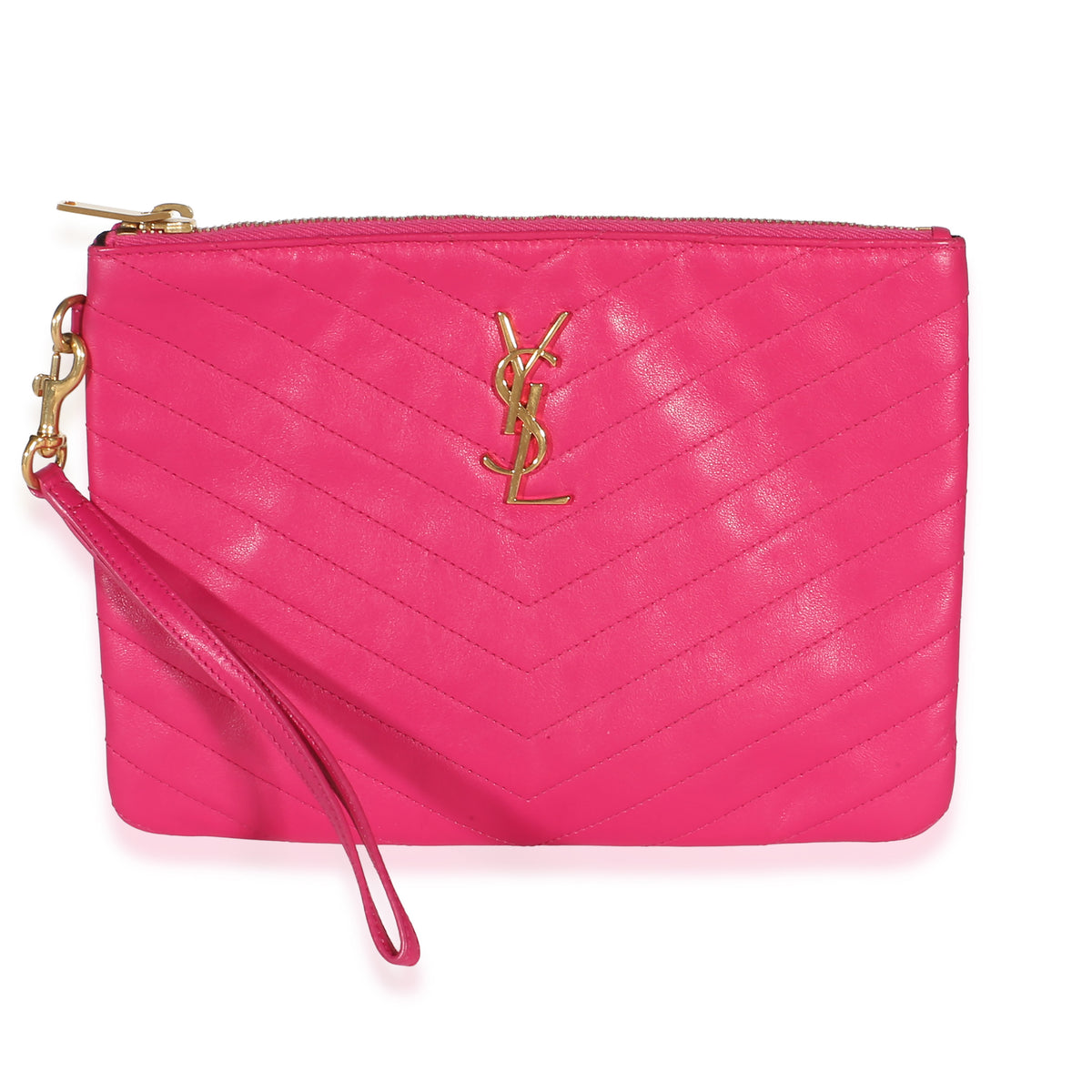 Saint Laurent Hot Pink Matelasse Chevron Calfskin Monogram Wristlet Handbag id