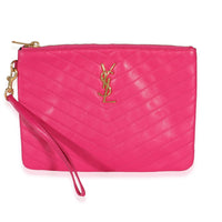 Saint Laurent Hot Pink Matelasse Chevron Calfskin Monogram Wristlet Handbag id