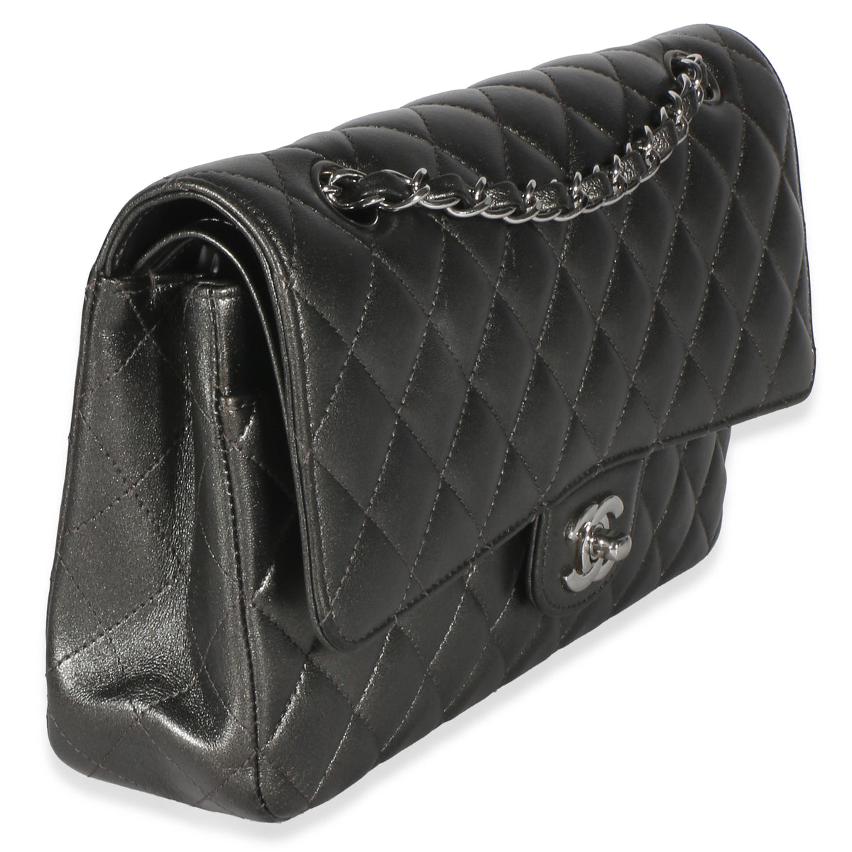 Chanel Metallic Grey Quilted Lambskin Medium Classic Double Flap Bag Handbag 3