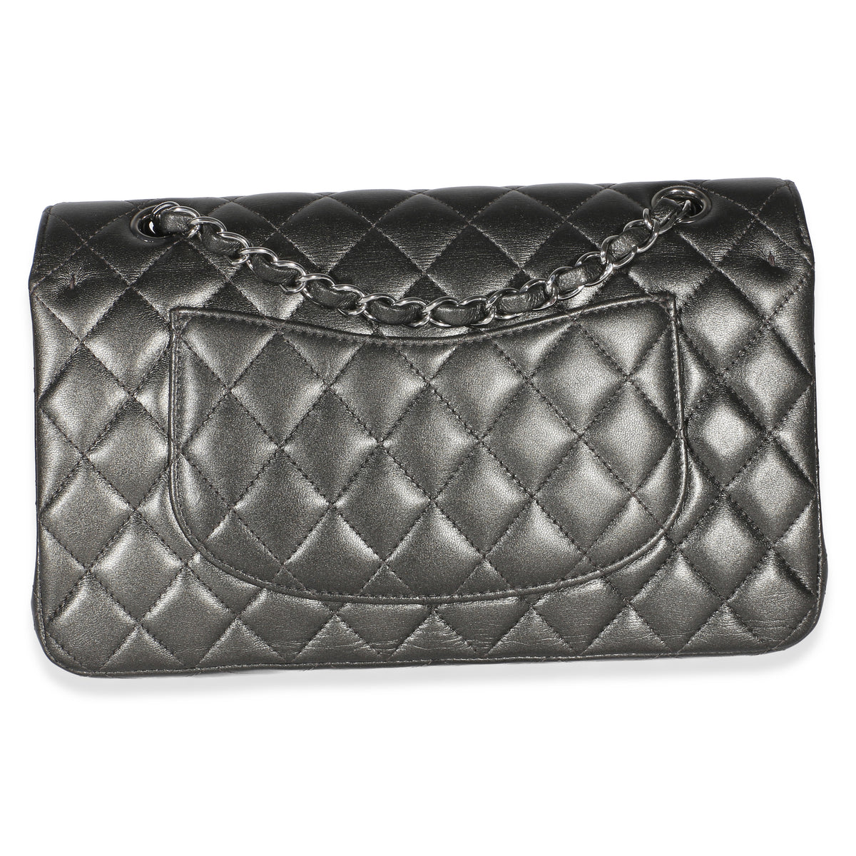 Chanel Metallic Grey Quilted Lambskin Medium Classic Double Flap Bag Handbag 4