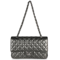 Chanel Metallic Grey Quilted Lambskin Medium Classic Double Flap Bag Handbag 8