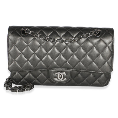 Chanel Metallic Grey Quilted Lambskin Medium Classic Double Flap Bag Handbag fv