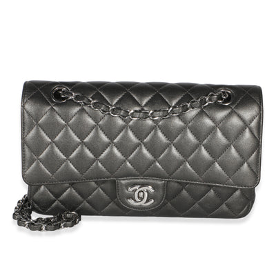 Chanel Metallic Grey Quilted Lambskin Medium Classic Double Flap Bag Handbag id
