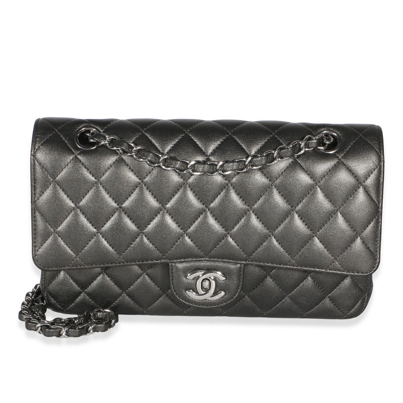 Chanel Metallic Grey Quilted Lambskin Medium Classic Double Flap Bag Handbag id