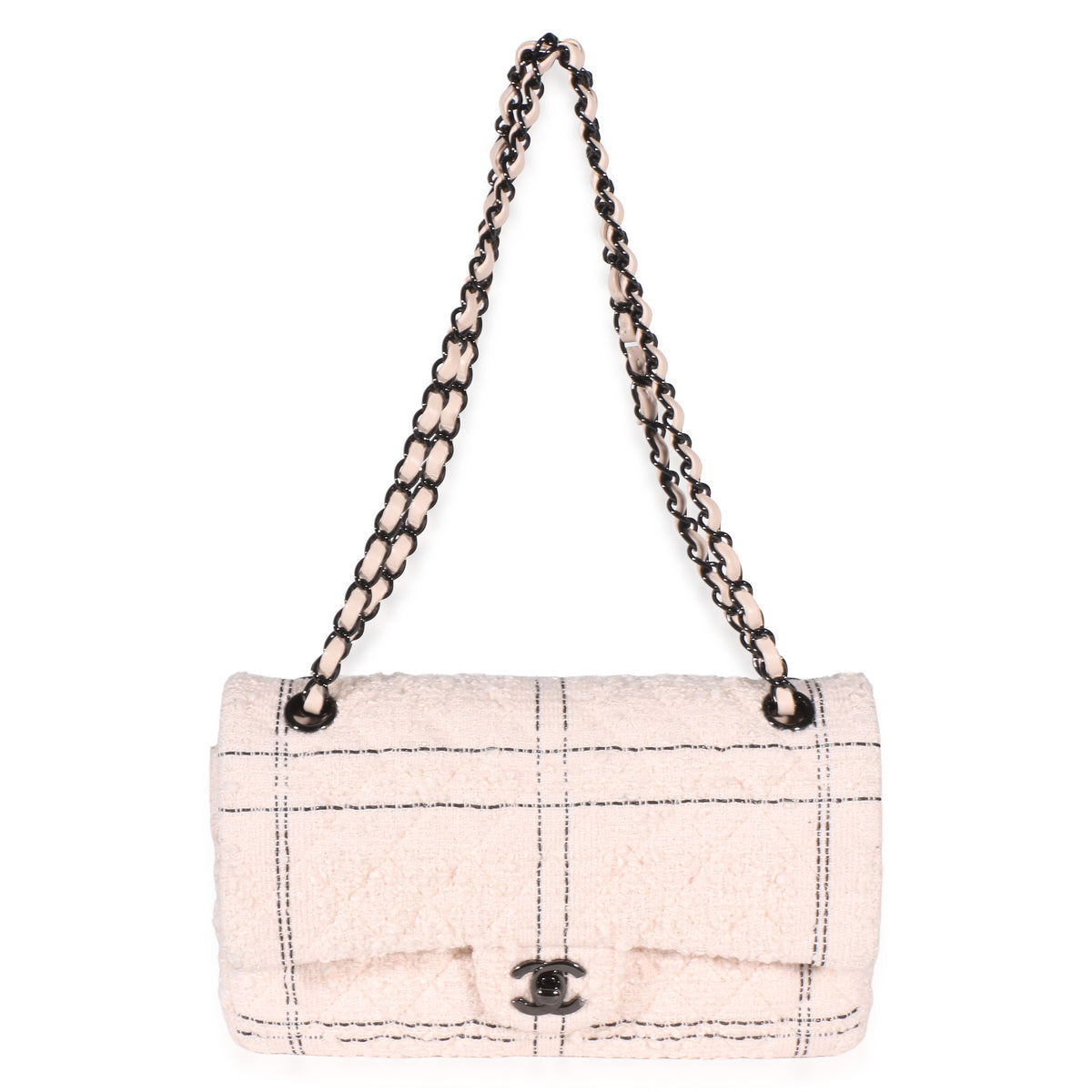 Chanel Light Pink Multicolor Quilted Tweed Medium Double Flap Bag Handbag 8