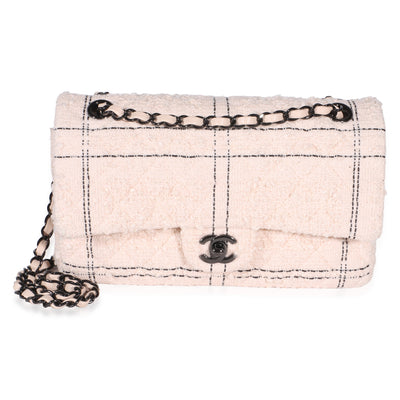 Chanel Light Pink Multicolor Quilted Tweed Medium Double Flap Bag Handbag fv