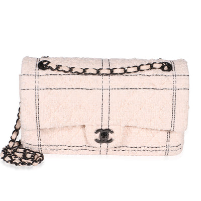 Chanel Light Pink Multicolor Quilted Tweed Medium Double Flap Bag Handbag id