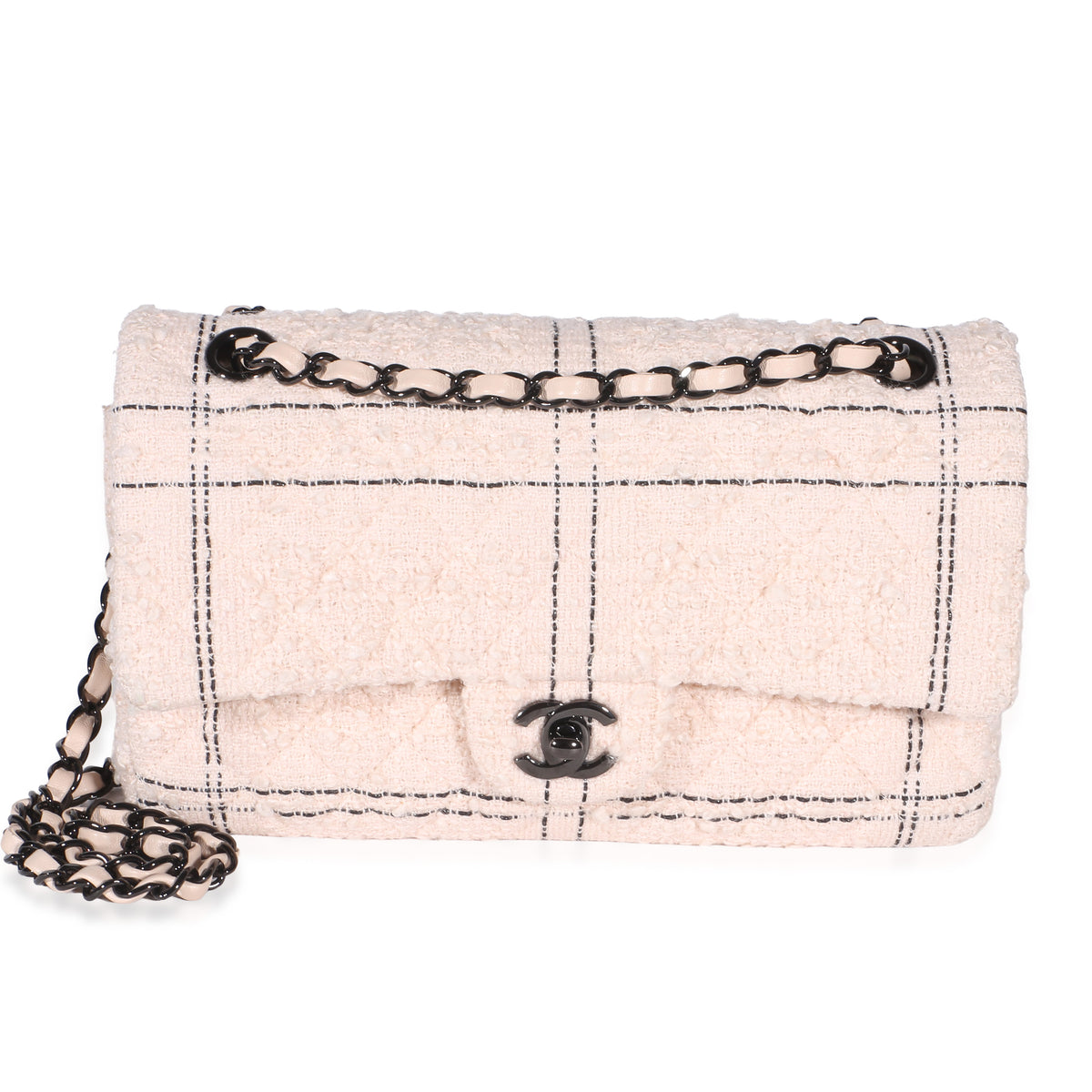 Chanel Light Pink Multicolor Quilted Tweed Medium Double Flap Bag Handbag id