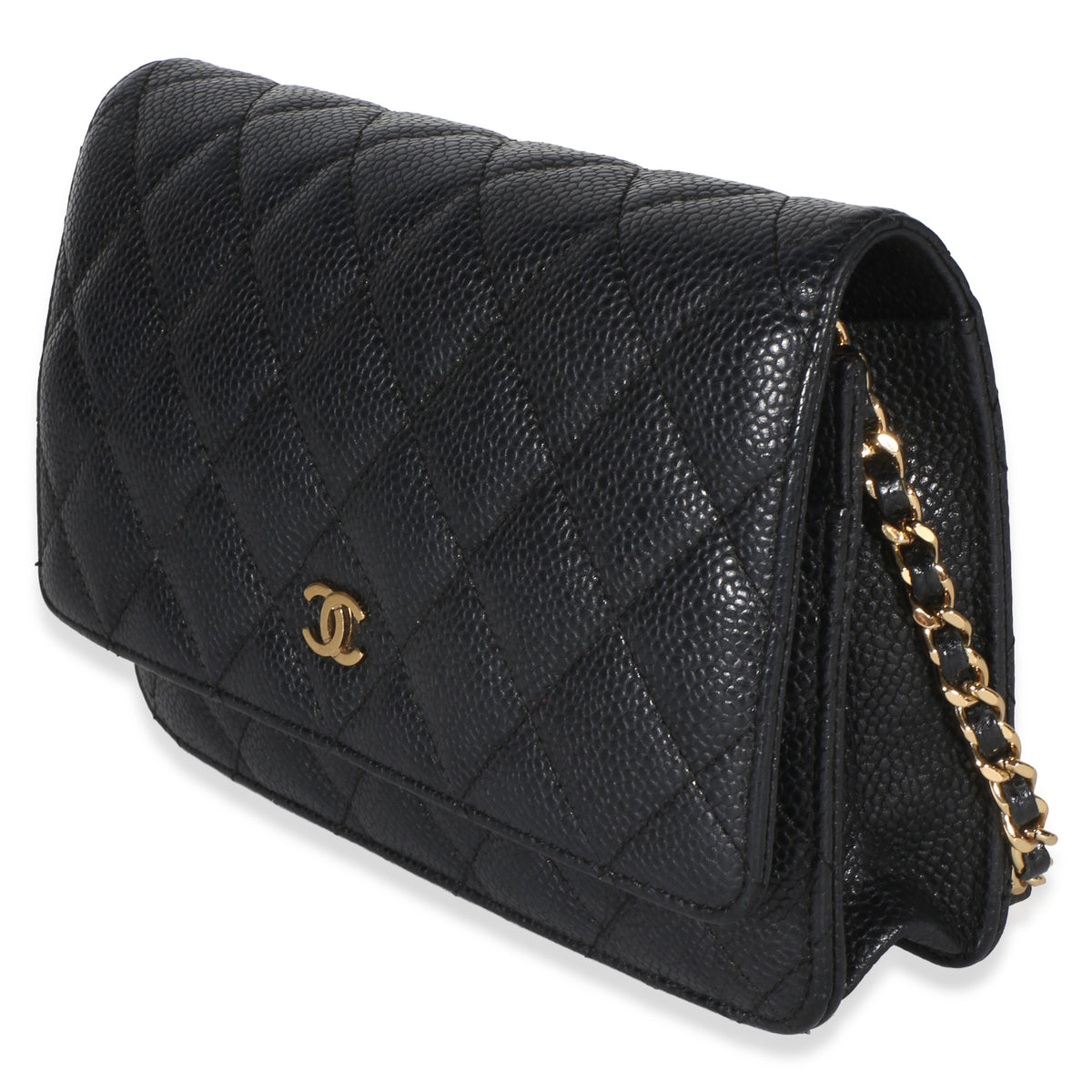 Chanel Black Quilted Caviar Classic Wallet On Chain Handbag 2