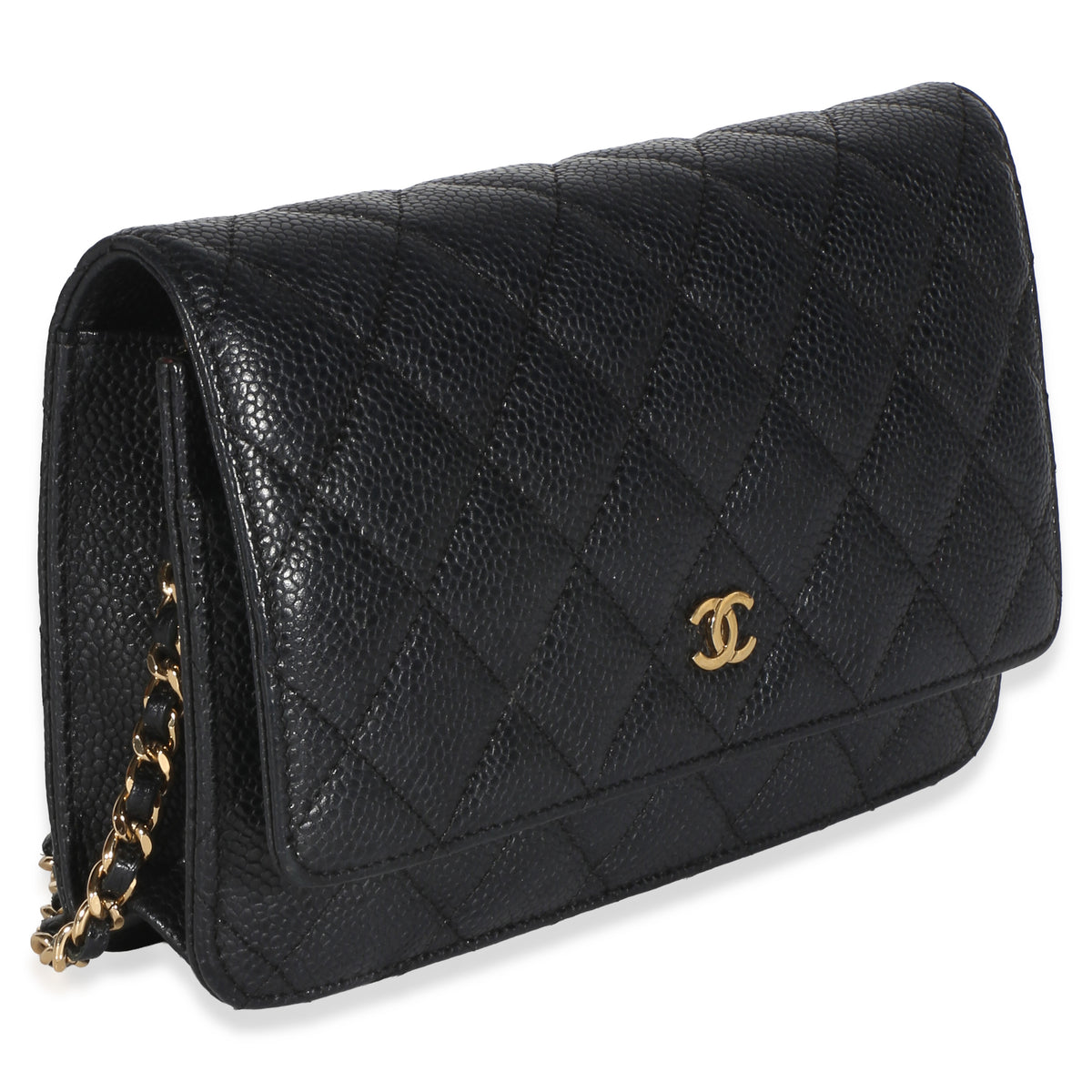 Chanel Black Quilted Caviar Classic Wallet On Chain Handbag 3